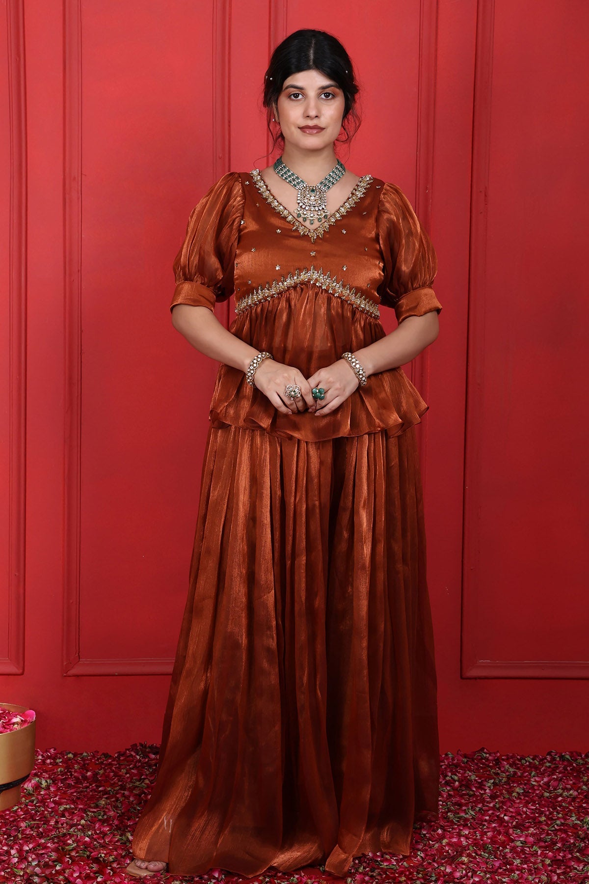 Buy Brown Thread Work Top & Pants by Namita Sharma for women online at ScrollnShops